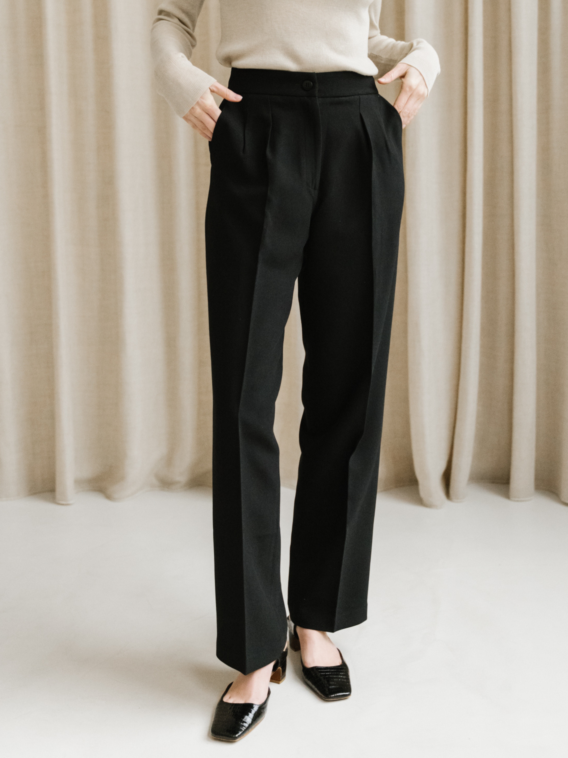 Women's High Waisted Black Tailored Pants Valentina Admise Paris