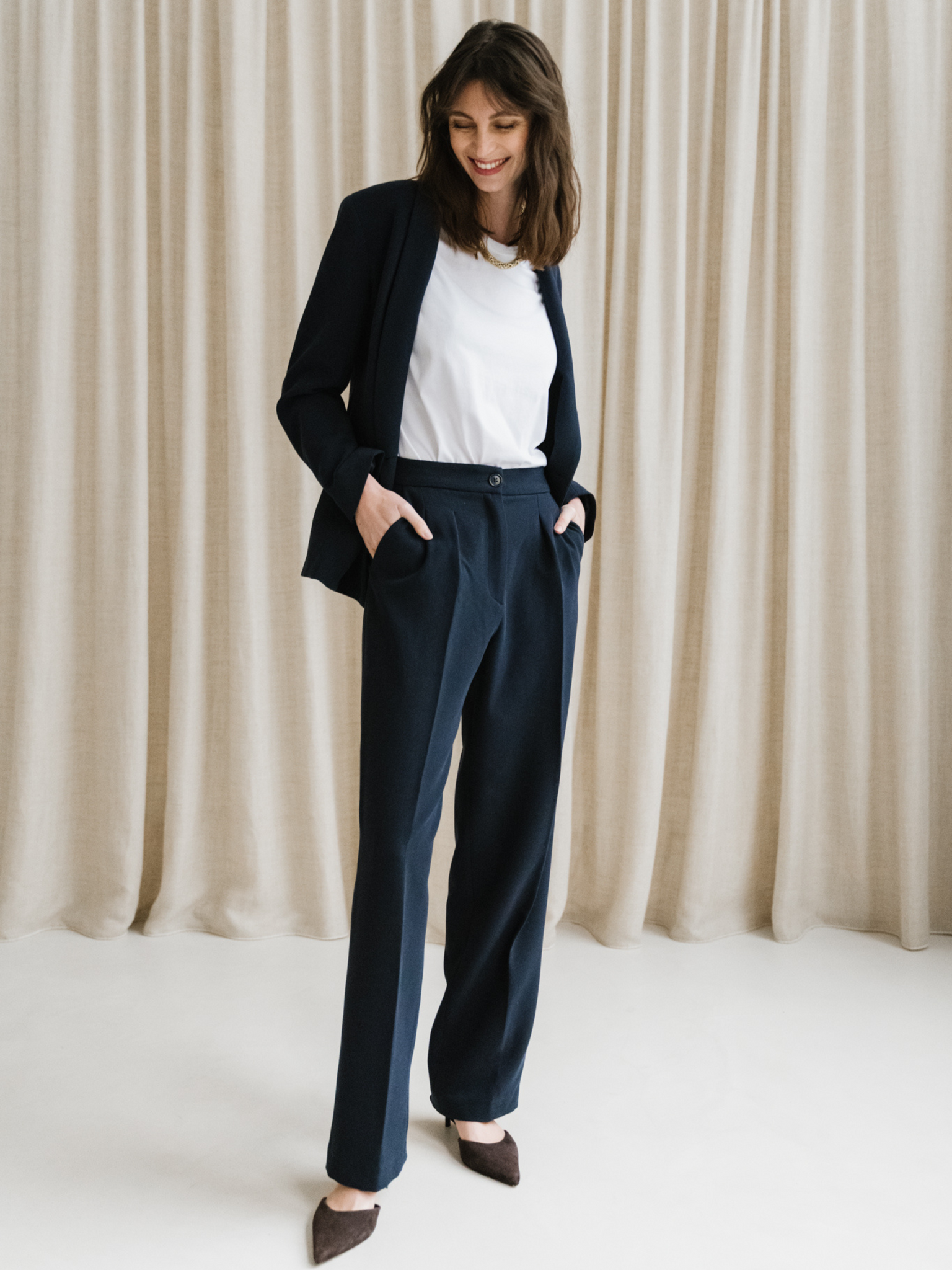 Pantalon Tailleur Valentina Bleu Marine